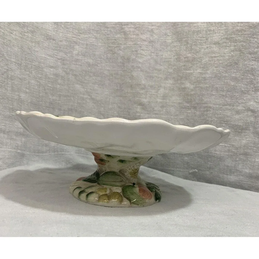 Lefton's Pedestal Dessert Plate Majolica Style Raised Fruit Design 8.5